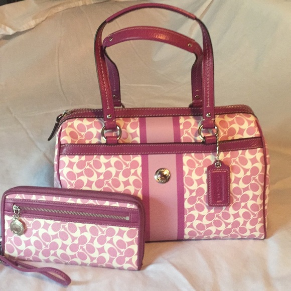 Coach Handbags - ❌SOLD 🍁💜Coach Chelsea Stripe Satchel💜